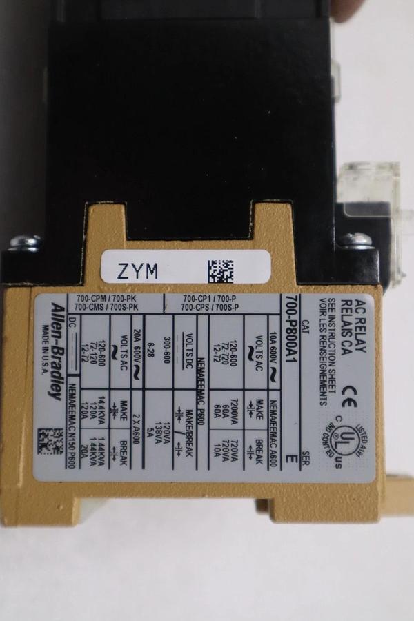 AB Allen-Bradley 700 Type P Control Relay 700-P800A1 115-120V STK GF833