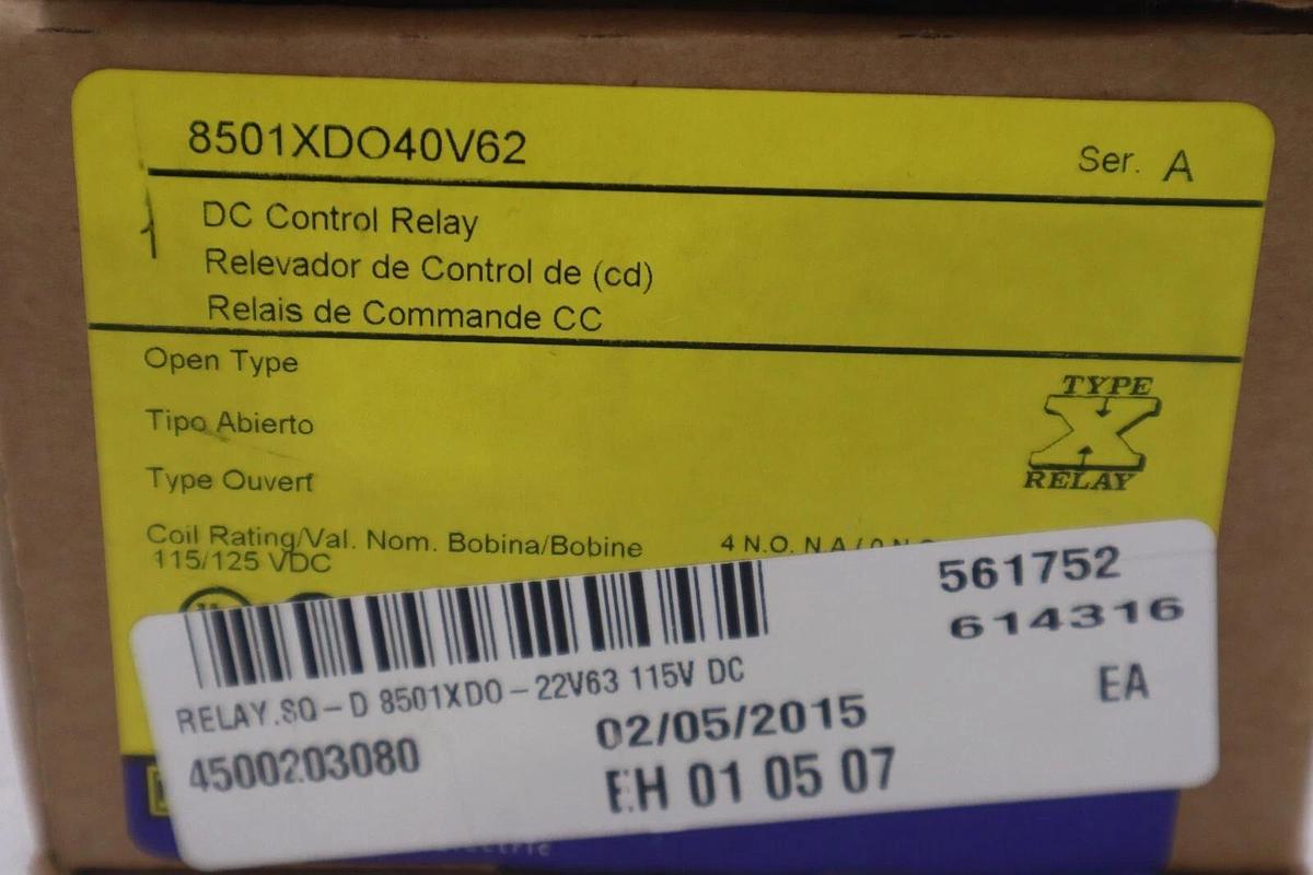 NEW OPEN BOX SQUARE D 8501XDO40V62 SER. A 115/125VDC STOCK G354A