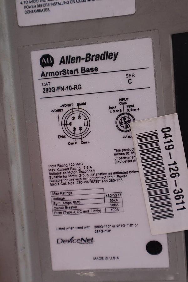 Used Allen Bradley 280G-FN-10-RG Armor Start Base Module STOCK 2909