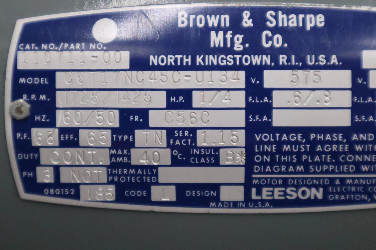 Used NEW Brown & Sharpe C6T17NC45C-U134 CAT 110711-00 1725/1425 RPM 1/4HP STOCK 103C