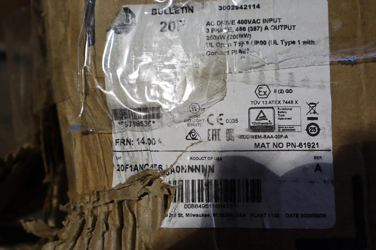 Used NEW Allen Bradley PowerFlex 753 VFD 20F1ANC456JA0NNNNN 350 HP FRN: 14.004 S-212