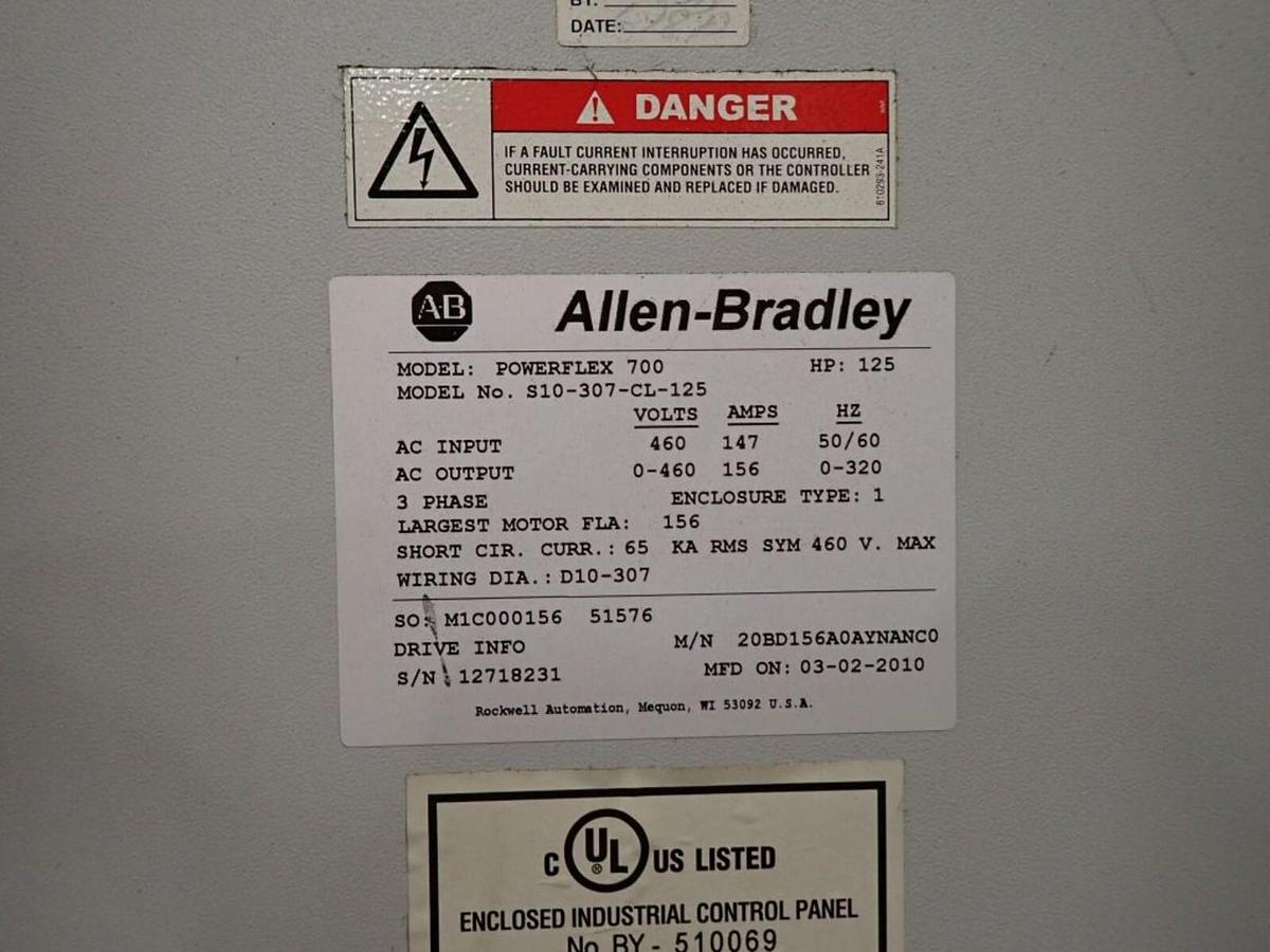 Used 20BD156A0AYNANC0 / B Allen Bradley 156 460V 125HP Powerflex 700 W/ CABINET #S612