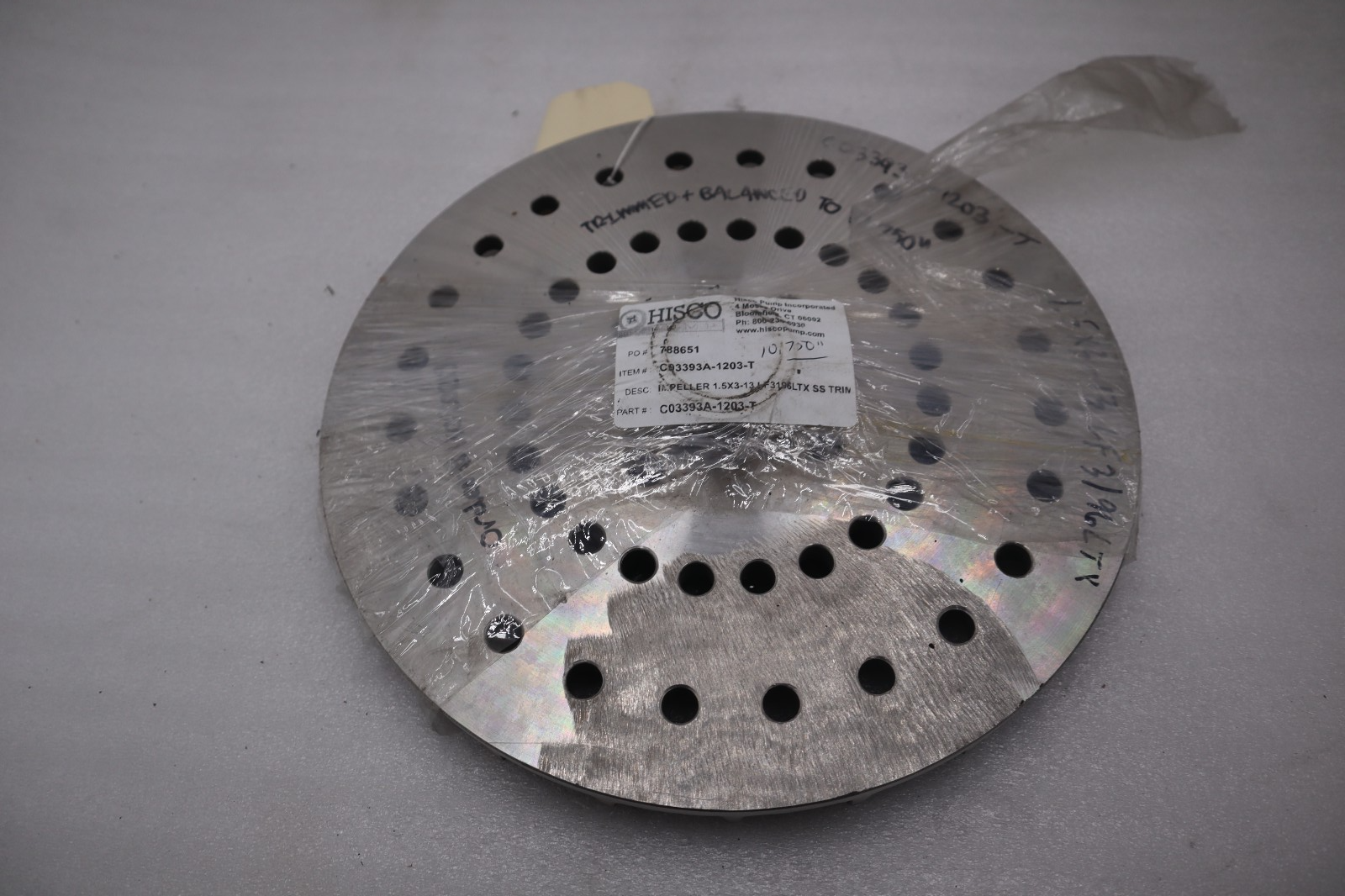 Used Goulds LF3196LTX 1.5x3-13 ANSI Impeller, 316SS, Dia: 10.75", C03393A-1203-T NEW
