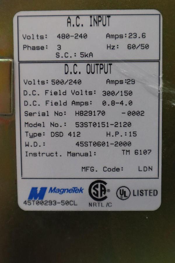 Used MAGNETEK 53ST0151-2120 / 53ST01512120 AC INPUT STOCK 2096A