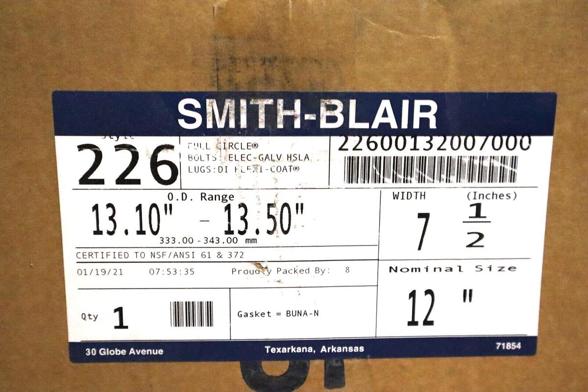 Used SMITH BLAIR 22600132007000 REPAIR CLAMP FULL CIRCLE NITRILE GASKET STOCK #1720