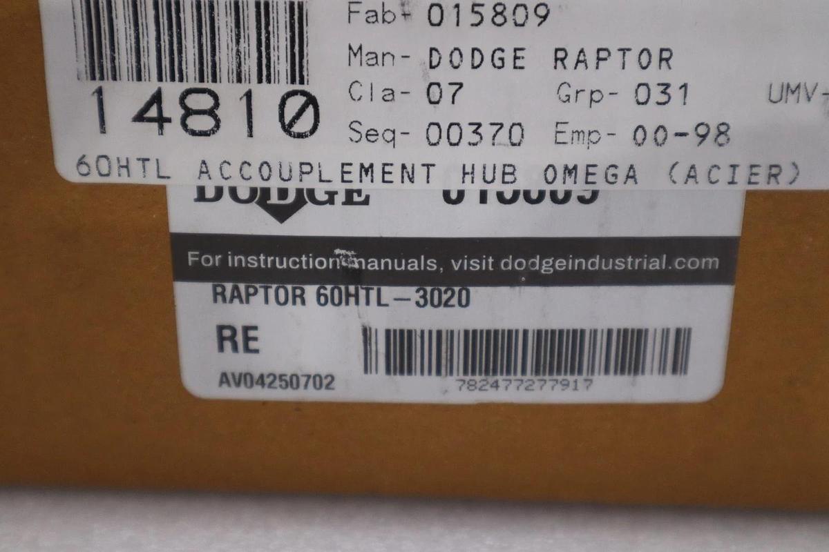 Used DODGE 015809 RAPTOR 60HTL-3020 - NEW UNIT - STOCK GF468A