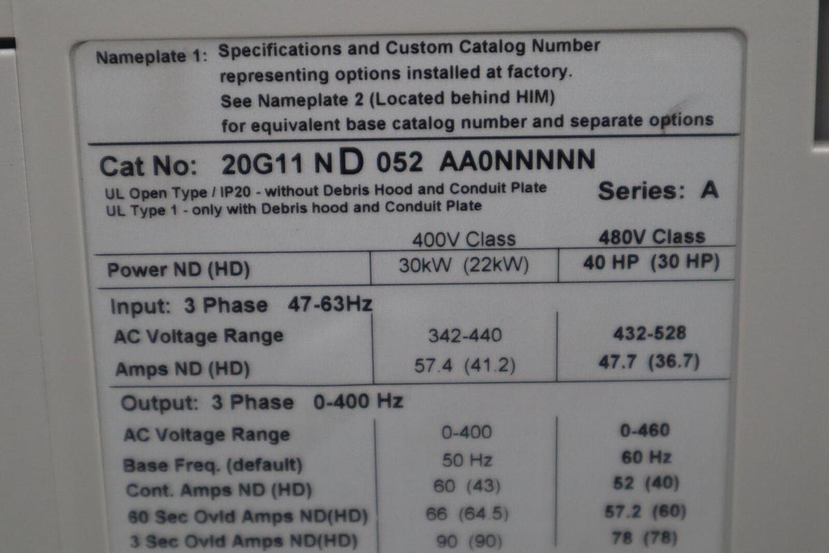 Used Allen Bradley 20G11ND052AA0NNNNN /A PowerFlex 755 480V AC 40HP STOCK 2272C
