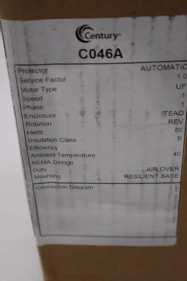 Used CENTURY C046A Motor 1/3 HP 1100 RPM 48Z 115/230V - STOCK GF283