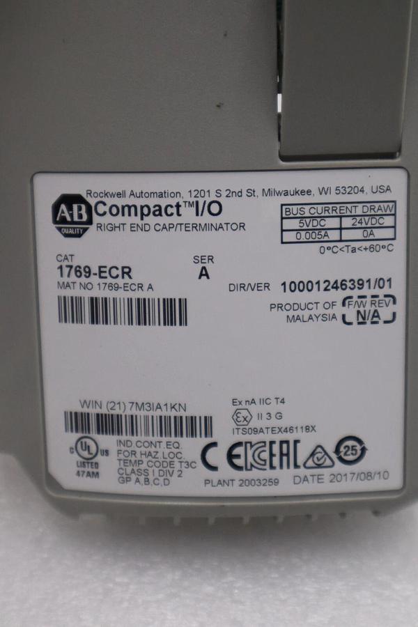 Used AB Allen Bradley 1769-ECR CompactLogix End Cap Ser A 1769ECR STOCK K-106-D