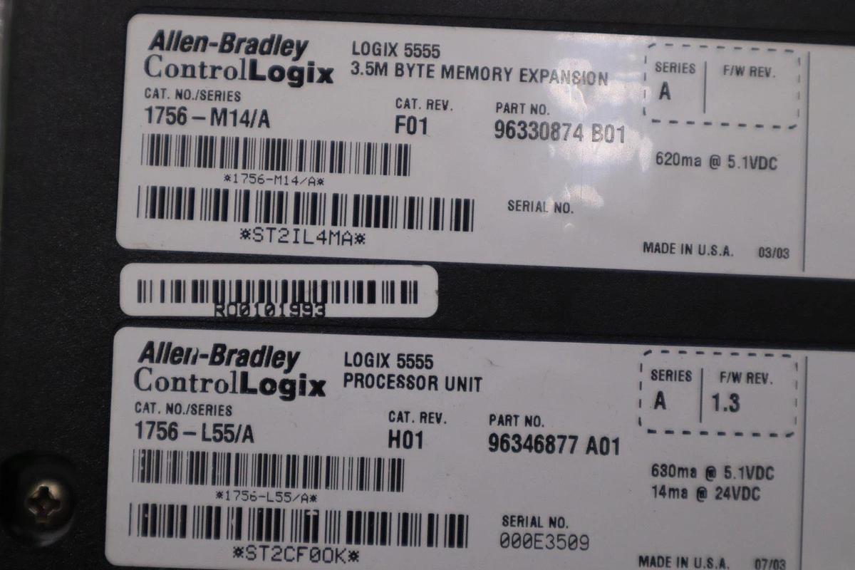 Used ALLEN BRADLEY 1756-L55/ 1756-M14 PROCESSOR MODULE CONTROLLOGIX LOGIX5555 - GF55A