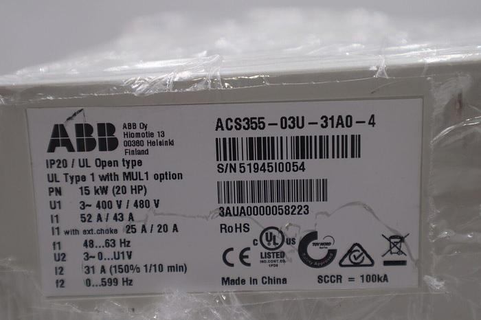 ACS355-03U-31A0-4 ABB AC Drive 20hp 31a 480v NEW with ACS-CP-C Operator #4417