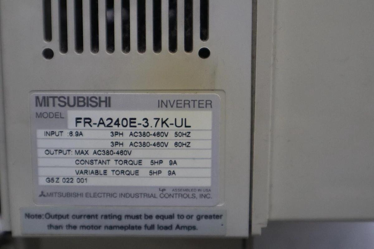 Used MITSUBISHI FR-A240E-3.7K-UL,AC DRIVE 5 HP 3.7 KW DRIVE STOCK 528-B