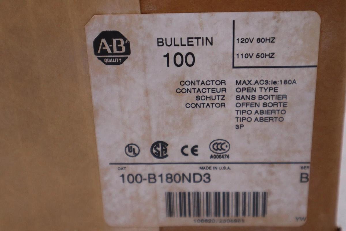Used ALLEN BRADLEY 100-B180ND3 SER. B 110/120V 180A NEW IN BOX STOCK H99
