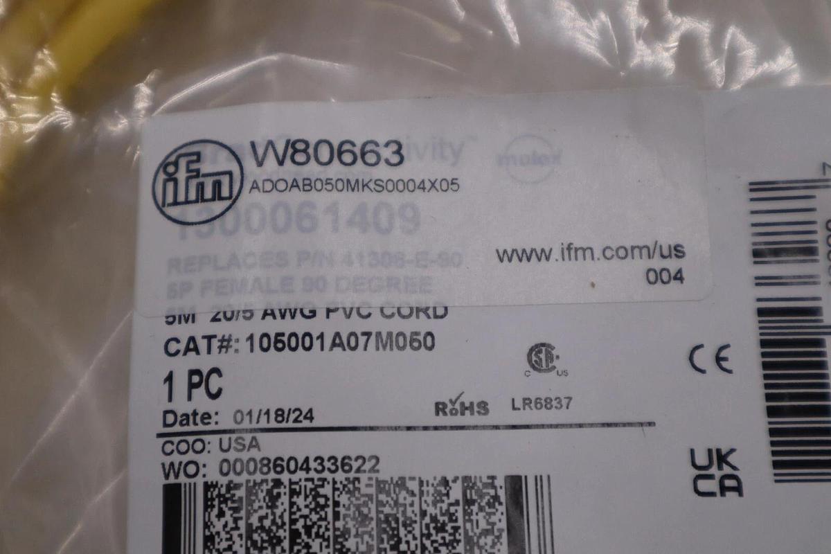 Used NEW WOODHEAD 105001A07M050 CONNECTIVITY 5-PIN FEMALE CORDSET STOCK H837