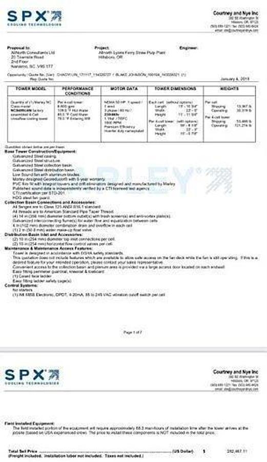 Used 790 TON (3 AVAILABLE CELLS) SPX MARLEY MODEL NC8409U COOLING TOWER MFG. 2018