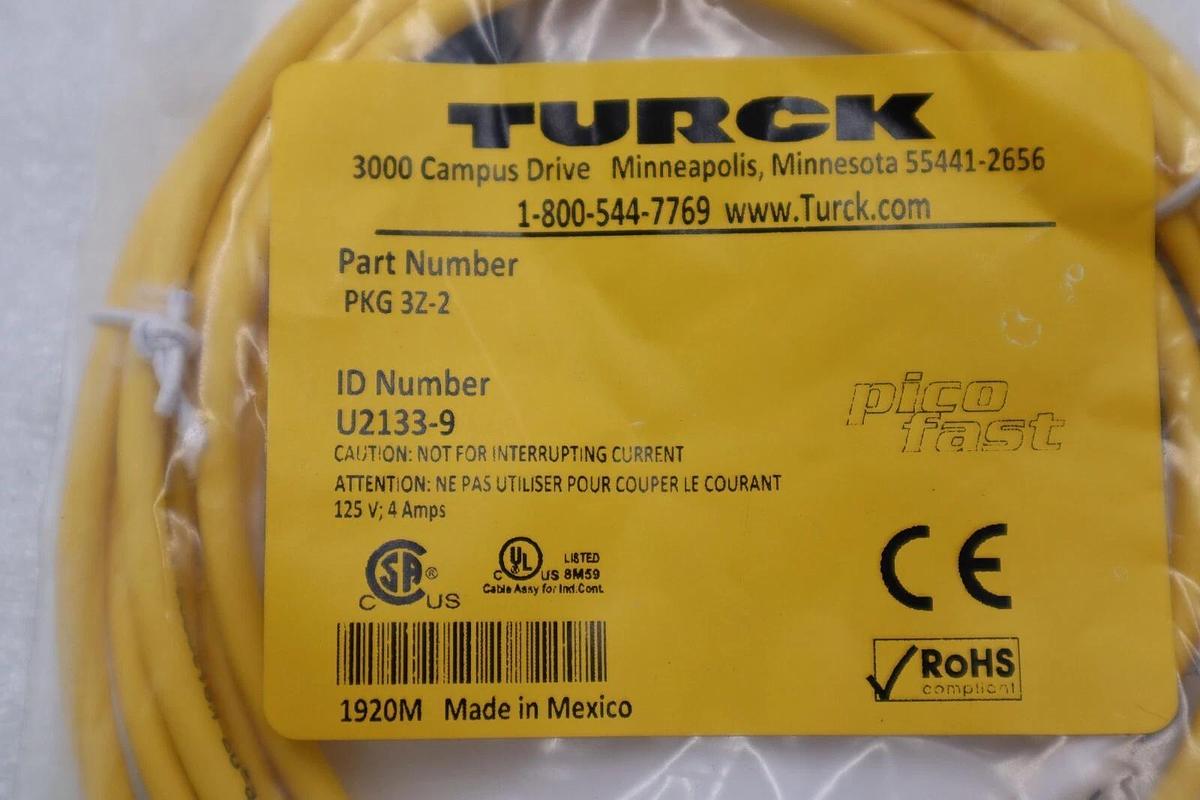 NEW TURCK PKG 3Z-2 CORDSET U2133-9 125V 4AMP STOCK 5282