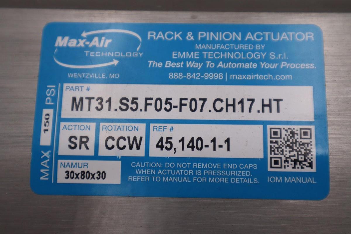 MAX-AIR RACK & PINION ACTUATOR CCW SR MT31.S5.F05-F07.CH17.HT - STOCK GF1167