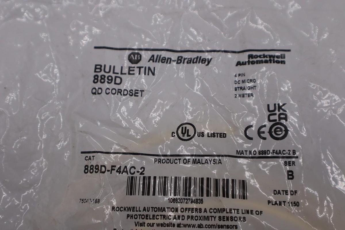 NEW AB Allen Bradley Bulletin QD Cordset 889D-F4AC-2 Ser. B STK GF285A