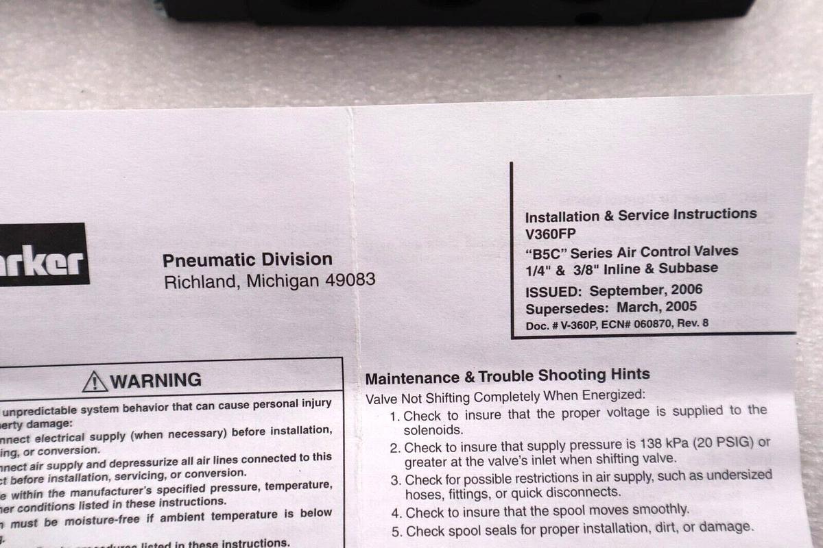 Used NEW PARKER B516BCB53C AIR CONTROL VALVE #L-540
