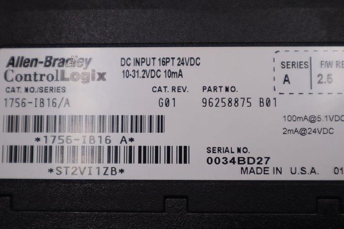 Used ALLEN BRADLEY AB 1756-IB16 SER A ControlLogix 16 Pt DC D/I Module STOCK B-1305