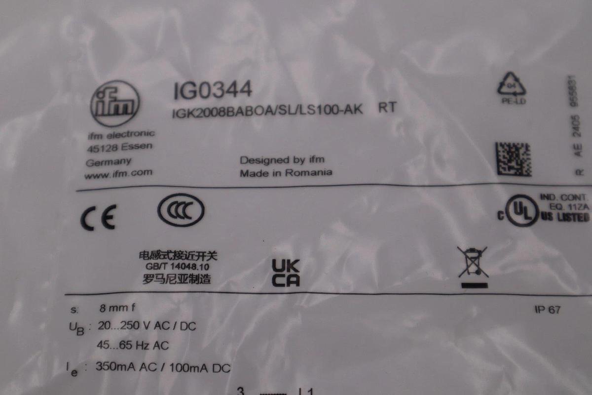 Used LOT OF 4 - NEW IFM Efector IG0344 IGK2008BABOA/SL/LS100-AK Sensor STK H1300A