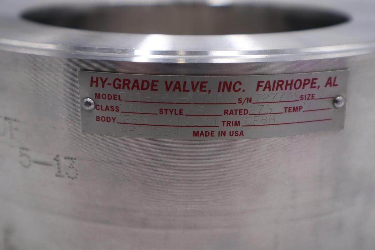 Hy-Grade Valve Inc Stainless Steel T01-06G-10FFX S/N 1T27749 Class 150 NEW #2571
