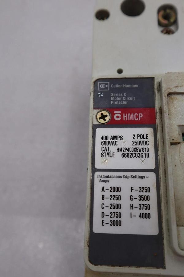 Used CUTLER-HAMMER HM2P400X5WS10 MOTOR CIRCUIT PROTECTOR SERIES C 600VAC STOCK #3221