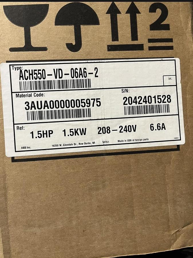 New ABB ACH550-VD-06A6-2 VFD with bypass 1.5 HP S-233