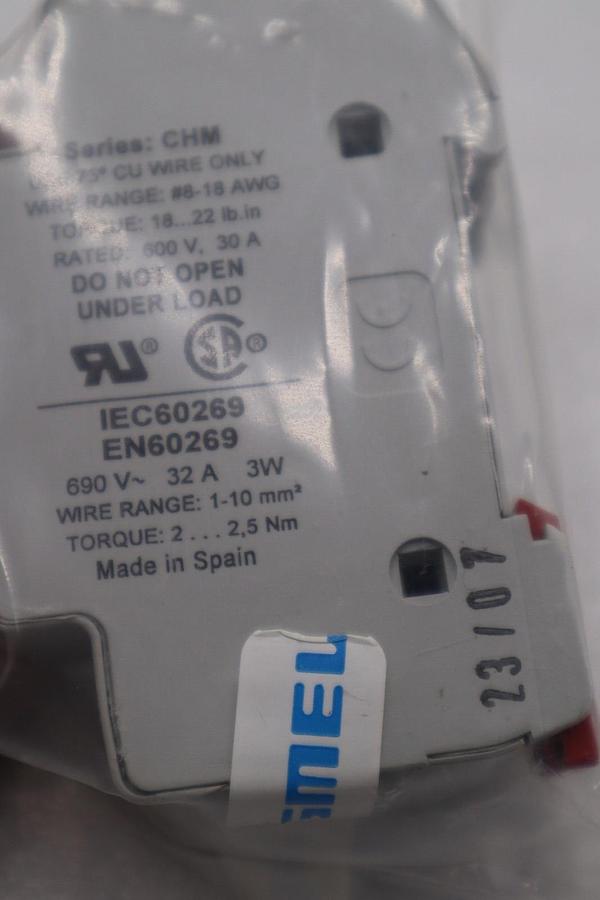 LOT OF 2 - Bussmann CHM2D 2 Pole Fuse Holder 690V~ 32A 3W STOCK G636A