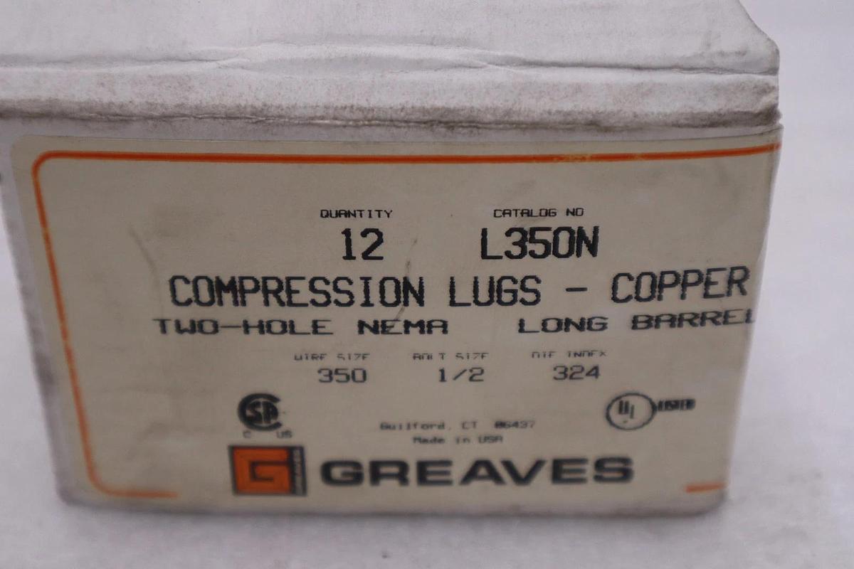 Used GREAVES L350N Copper Compression Lugs 2-Hole - STOCK 5823A