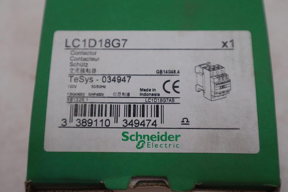 Used Schneider LC1D18G7 Contactor 120V Coil - NEW IN BOX - STOCK GF510A