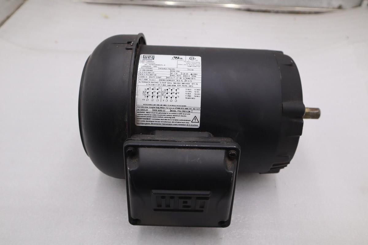 Used NEW OPEN BOX WEG 7518ES3E56CFL-S 3ph 0.75hp 230/460V 1755rpm MOTOR STK M196CC