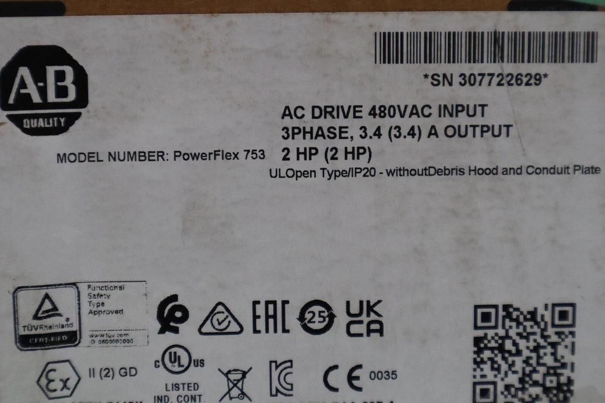 Used 20F11ND3P4JA0NNNNN POWERFLEX 753 2 HP DRIVE VFD NEW 2022 STOCK 5696
