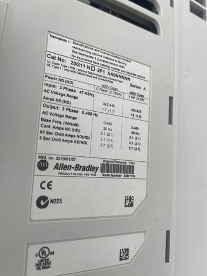 Used NEW ALLEN BRADLEY PowerFlex 755 20G11ND2P1AA0NNNNN 1 HP VFD DRIVE STOCK 3697