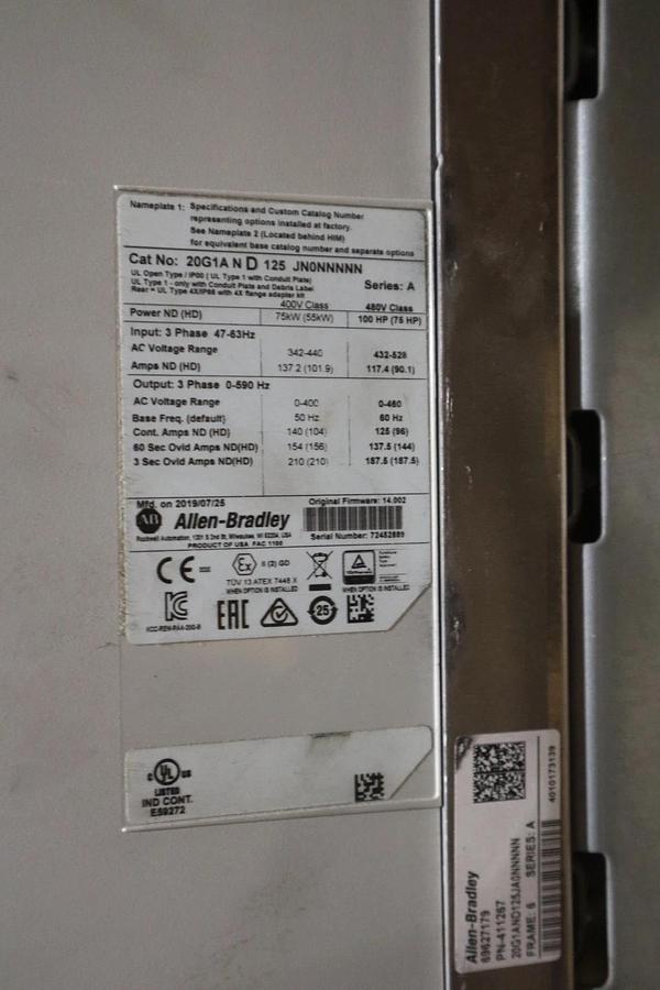 Used ALLEN BRADLEY Powerflex 755 20G1AND125JN0NNNNN 480V 100HP DRIVE VFD  #CC101