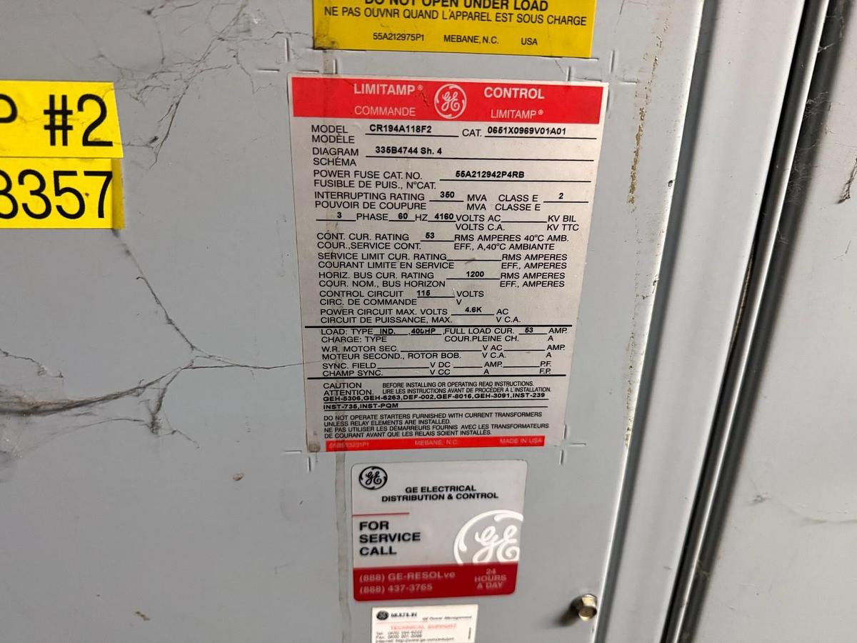 Used GE Limitamp Motor Control 4160 Volt Model CR194A148F2 Complete Switchgear System