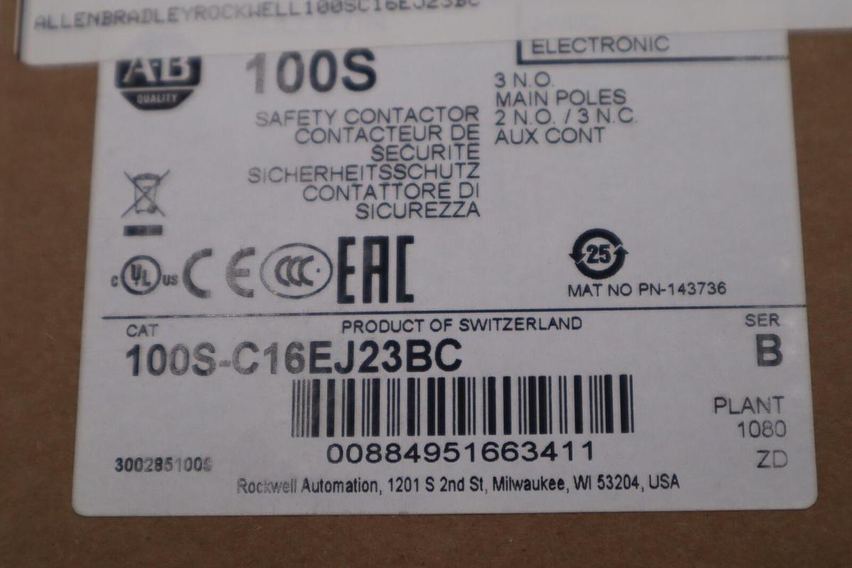 NEW ALLEN BRADLEY 100SC16EJ23BC SAFETY CONTACTOR 100S-C 16 AMP STOCK 5624