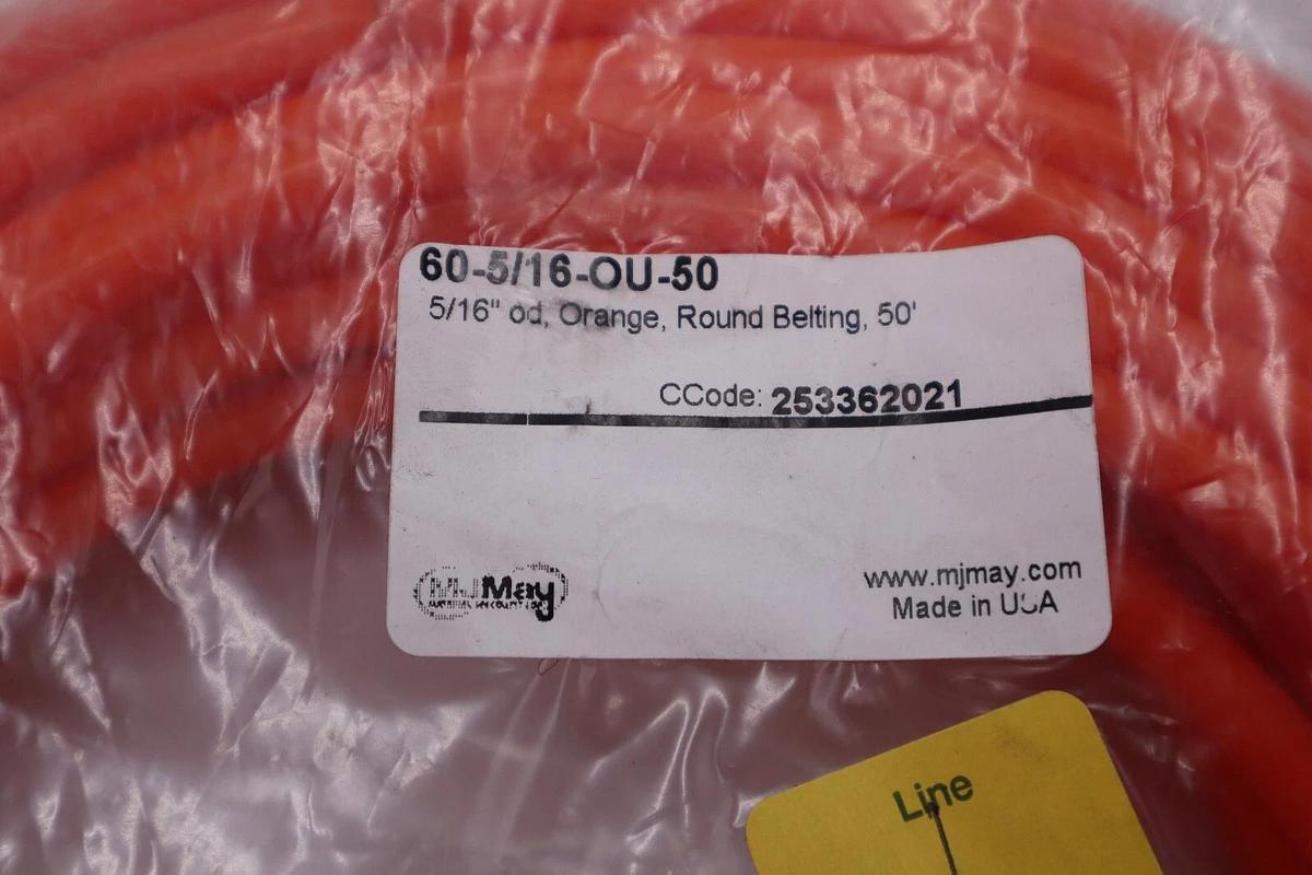 Used MJ MAY 60-5/16-OU-50 ORANGE ROUND BELTING 50' STOCK #316-A