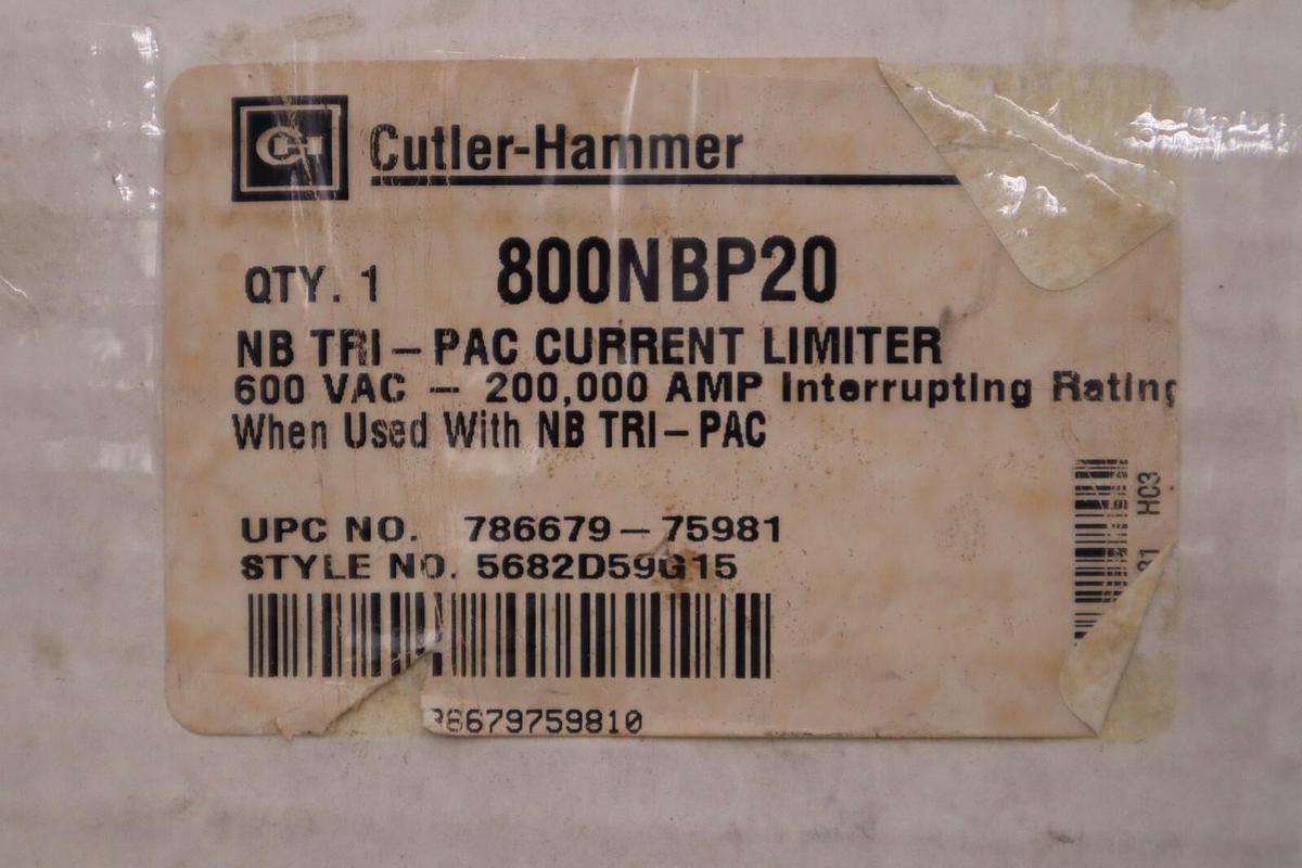 Used CUTLER HAMMER 800NBP20 600VAC FUSE NEW WITH BOX STOCK K-1242-A