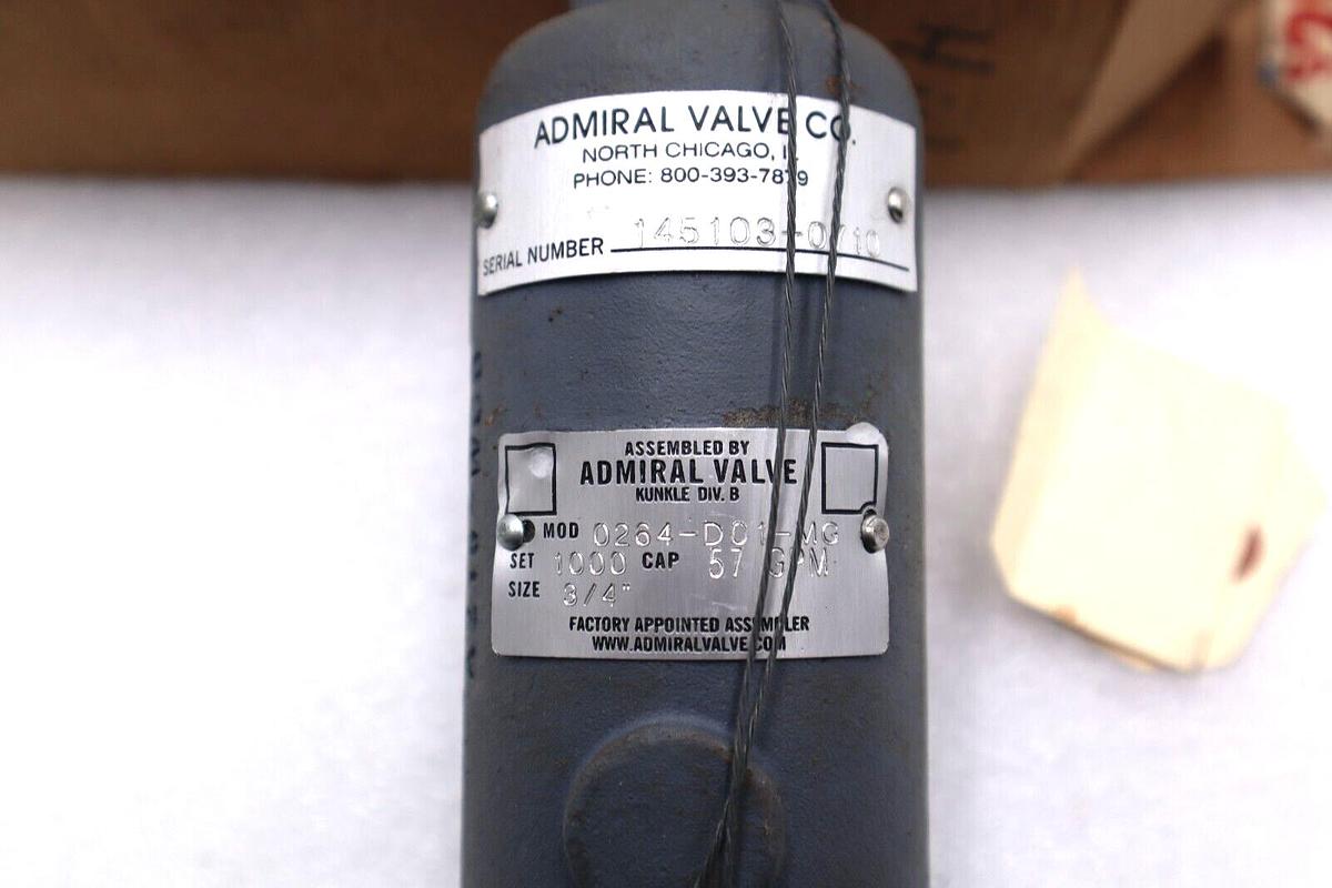 NEW KUNKLE 0264-D01-MG1000 ADMIRAL VALVE 3/4" SET 1000 CAP 57 GPM #L-629
