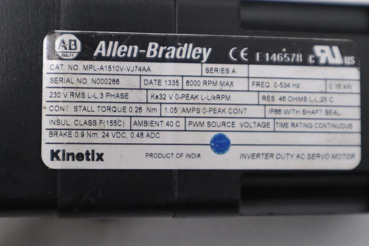 Used Allen Bradley MPL-A1510V-VJ74AA Servo Motor AB STOCK K-98-D