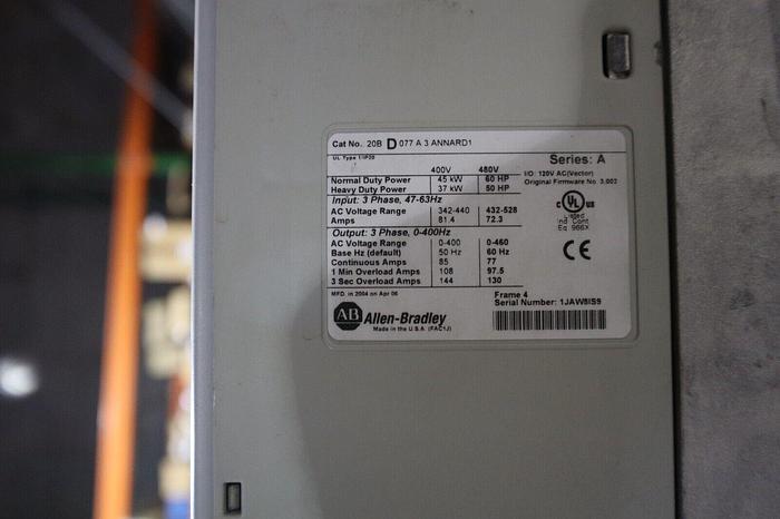 Used Allen-Bradley Powerflex 20BD077A0ANNAND0 W/ HIM-A3 SER B SER A 60 HP STOCK 1805