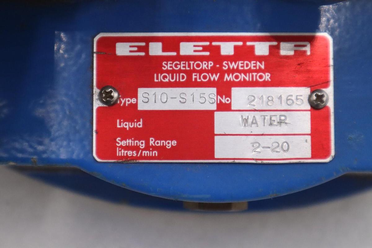 Used ELETTA S10-S15S LIQUID WATER FLOW MONITOR 218165 RANGE 2-20 L/MIN NEW #5622A