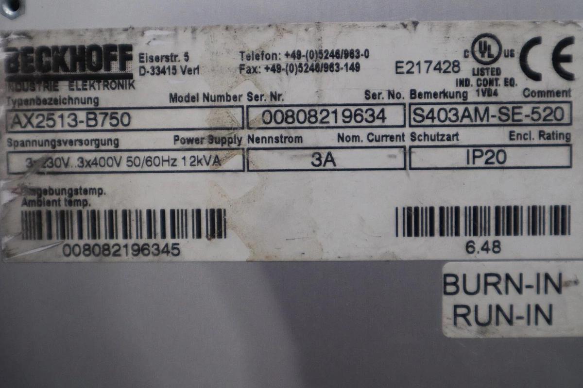 Used Beckhoff AX2513-B750 Servo Drive STOCK 3435-D