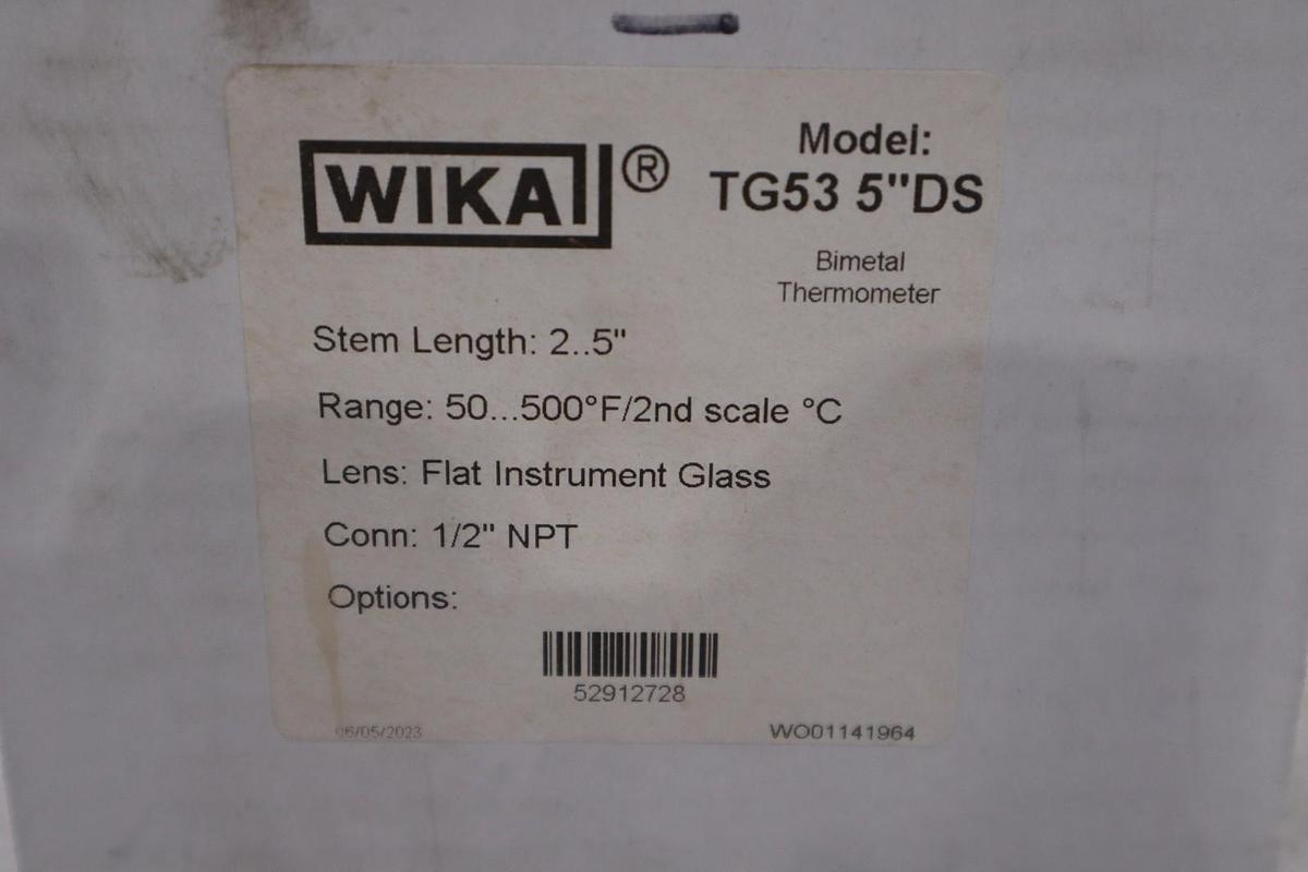 Wika TG53 5'' DS Bimetal Thermometer 2.5'' RANGE 50-500F 1/2 NPT - STOCK GF264