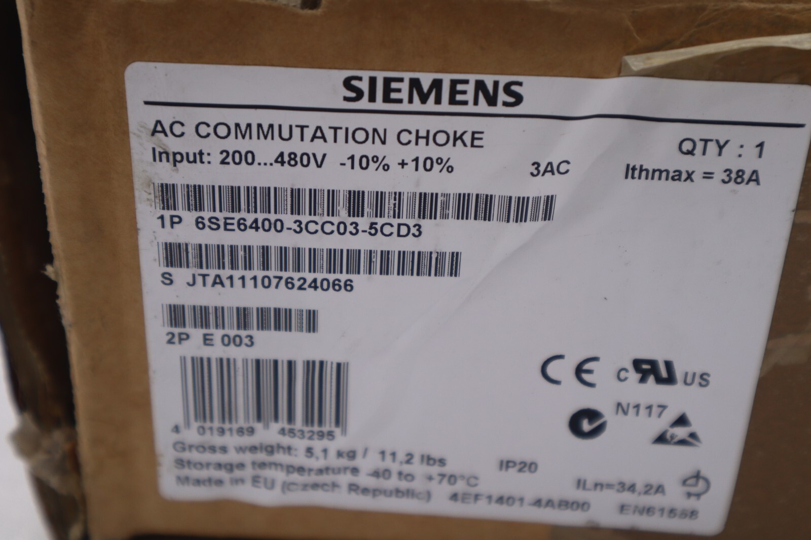 Used NEW SIEMENS 6SE6400-3CC03-5CD3 480V LINE REACTOR MICROMASTER 4 3AC STOCK 5133