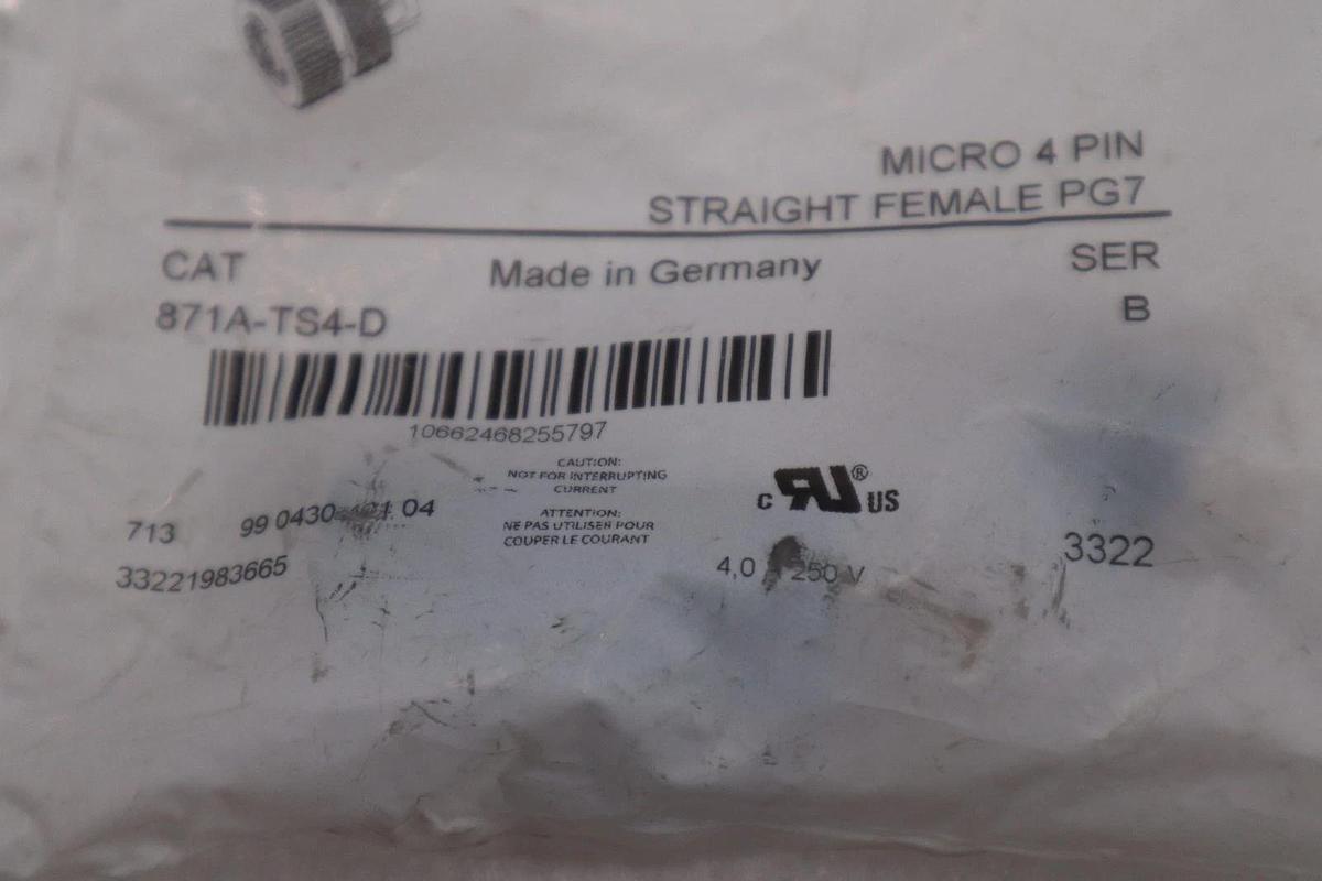 Used Allen Bradley 871A-TS4-D /B Micro 4-Pin Straight Female - STOCK GF238A