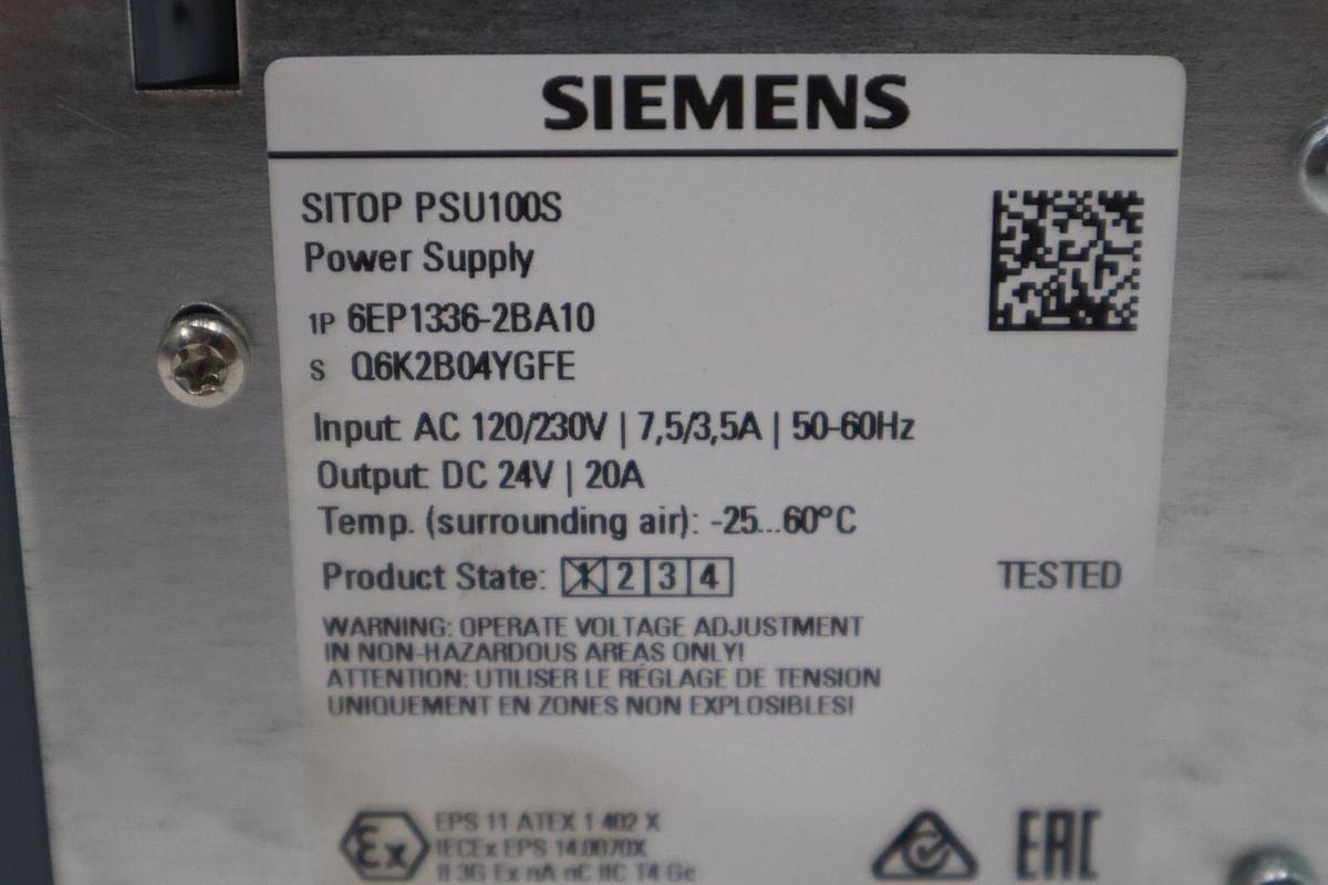 Used Siemens 6EP1336-2BA10 SITOP PSU100S Power Supply 24V DC 20A Output #K-611-A