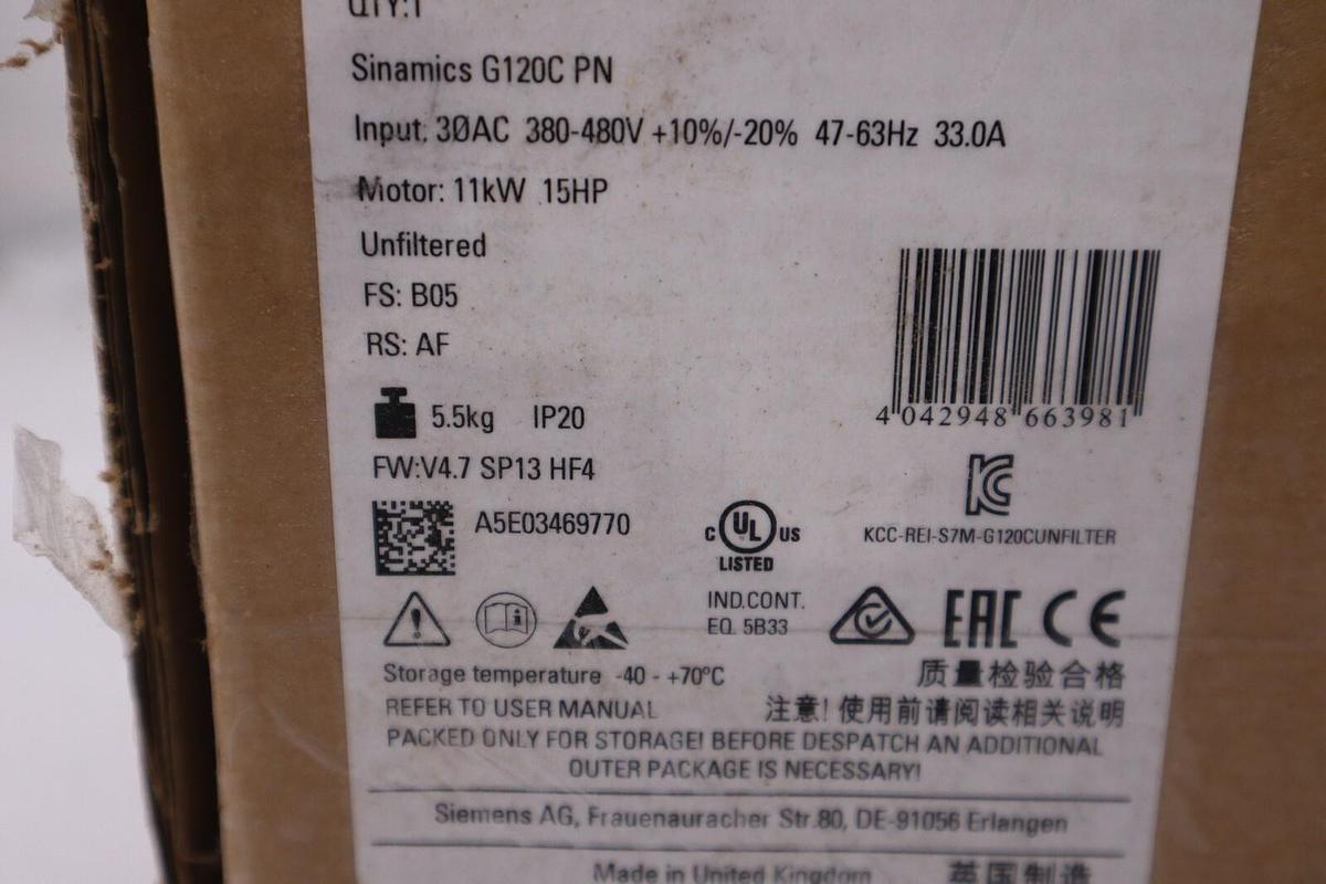Used NEW SIEMENS 6SL3210-1KE22-6UF1 G120C Drive Converter 33.0A 11kW 15HP STOCK H114