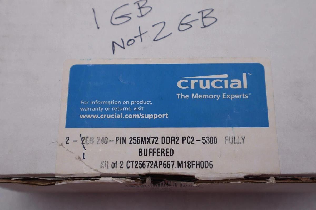 Used CRUCIAL PC2-5300 1GB DDR2 FULLY BUFFERED STOCK #K-1522A